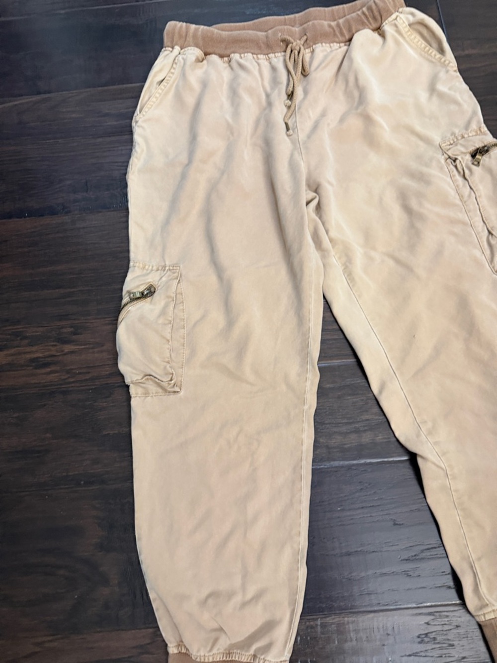 Women's Tan Cargo Jogger Pants - Cropped Ankle Style - Picture 2 of 8